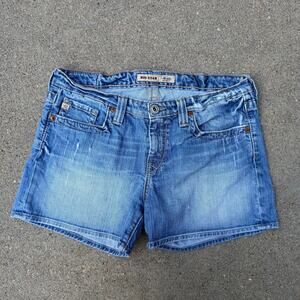 Y2K Big Star Maddie Mid Rise Fit Whiskered Blue Jean Shorts Size 30